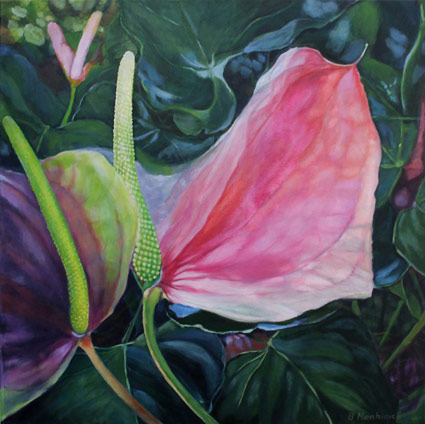 Bronwyn Menhinick acrylic artworks, flowers, canvas